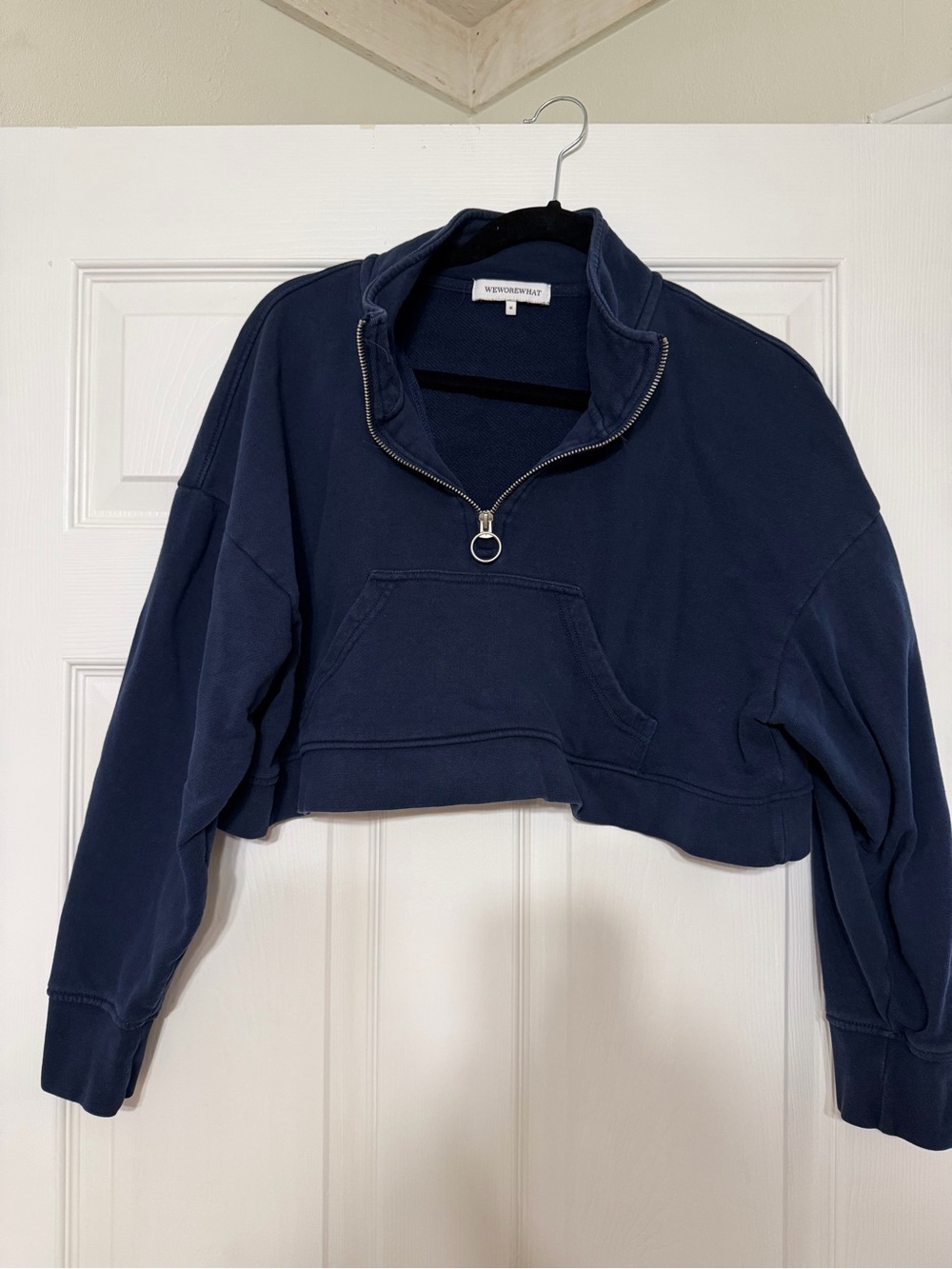 WeWoreWhat Navy Cropped Half-Zip Hoodie